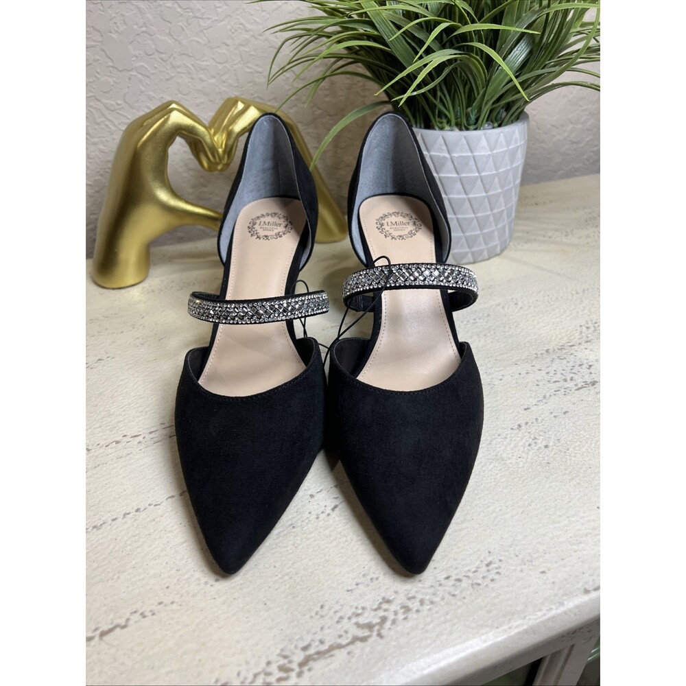 NWB I. Miller Classic Black Rhinestone Buckle Closed Toe Dress Heel Pump 9M